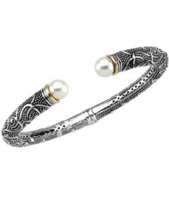 Freshwater Cultured Pearl Cuff Bracelet Sterling Silver & 14K Yellow Gold 08.00-08.50 Mm Freshwater Cultured Pearl Cuff Bracelet