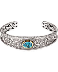 Genuine Swiss Blue Topaz Bracelet Sterling Silver & 14K Yellow Gold 11.00X09.00 Mm Genuine Swiss Blue Topaz Bracelet