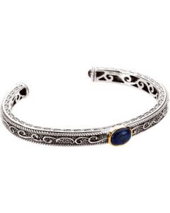 Genuine Lapis Cabochon & Blue Sapphire Bracelet Sterling Silver & 14K Yellow Gold 09.00X07.00/04.00 Mm Genuine Lapis Cabochon & Blue Sapphire Bracelet