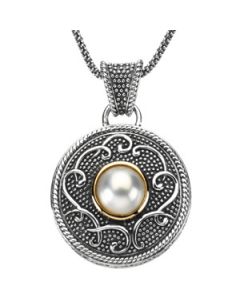 Freshwater Cultured Pearl Necklace Sterling Silver & 14K Yellow Gold 10.00 Mm Freshwater Cultured Pearl Necklace