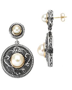 Freshwater Cultured Pearl Earrings Sterling Silver & 14K Yellow Gold Pair 05.00/08.00 Mm Freshwater Cultured Pearl Earrings