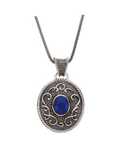 Genuine Lapis Cabachon Necklace Sterling Silver & 14K Yellow Gold 10.00X08.00 Mm