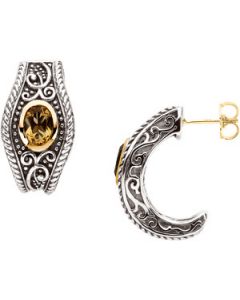 Genuine Honey Quartz Earrings Sterling Silver & 14K Yellow Gold Pair 07.00X05.00 Mm