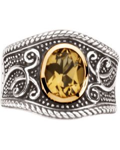 Genuine Honey Quartz Ring Sterling Silver & 14K Yellow Gold Size 5/ 9X7Mm Genuine Honey Quartz Ring