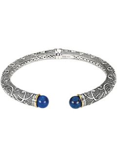 Genuine Lapis Cabachon Bracelet Sterling Silver & 14K Yellow Gold 08.00 Mm