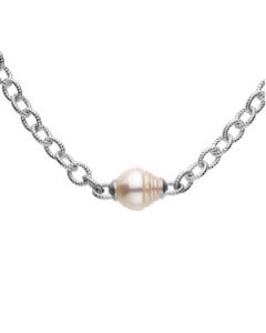 Freshwater Cultured Circle Pearl Necklace Sterling Silver  13.00-14.00 Mm/ 17-18