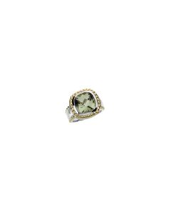 Genuine Checkerboard Green Quartz & Diamond Ring