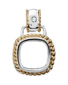 Diamond Semi-Mount Pendant Sterling Silver & 14K Yellow Gold .04 Ct Tw  12X12 Mm Diamond Semi-Mount Pendant
