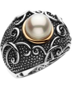 Freshwater Cultured Pearl Ring Sterling Silver & 14K Yellow Gold 08.50 Mm Freshwater Cultured Pearl Ring