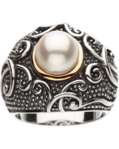 Freshwater Cultured Pearl Ring Sterling Silver & 14K Yellow Gold Size 10.00/08.50 Mm Freshwater Cultured Pearl Ring