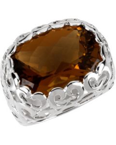 Genuine Checkerboard Honey Quartz Ring Sterling Silver  18.00X13.00Genuine Checkerboard Honey Citrine Ring