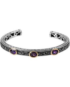Genuine Amethyst & Sapphire Bracelet Sterling Silver & 14K Yellow Gold 07.00X05.00Mm/04.00Mm Genuine Amethyst & Sapphire Bracelet