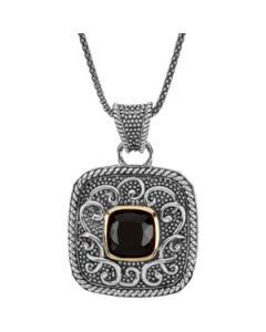 Genuine Onyx Necklace Sterling Silver & 14K Yellow Gold Ster/14Ky;10.00 Mm;P;Genuine Onyx Necklace