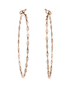 Diamond Hoop Earrings 14K Rose Gold Pair 1 1/2 Ct Tw Diamond Hoop Earrings