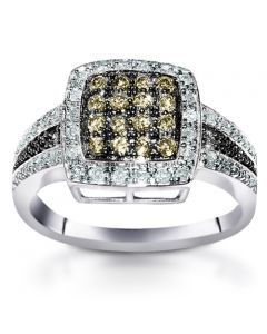 Cognac Diamond Cocktail ring 0.49ct White Gold 11mm wide right hand anniversar