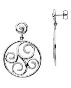 Diamond Earrings Sterling Silver & 14K White Gold Pair 3/8 Ct Tw