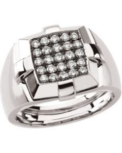 Gents 14Kw Black Rhodium Plated Diamond Ring 14K White Gold 3/4 Ct Tw;P;Gent'S Diamond Ring