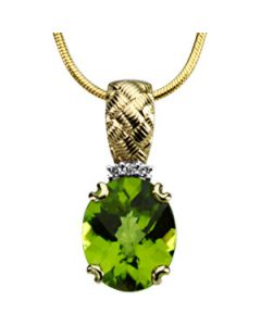 Genuine Checkerboard Peridot And Diamond Pendant 14K Yellow Gold .03 Ct Tw/12.00X10.00 Mm;P;Genuine Checkerboard Peridot And Diamond Pendant