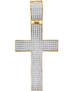 10kt Yellow Gold Mens Pave-set Diamond Crhstian Cross Charm Pendant 7/8 Cttw 