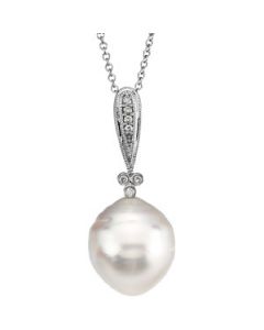 Paspaley South Sea Cultured Pearl And Diamond Pendant 14K White Gold 14.00 Mm Circle 1/4 Ct Tw