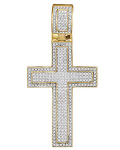 10kt Yellow Gold Mens Diamond Roman Cross Religious Charm Pendant 7/8 Cttw 