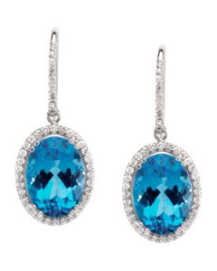 Genuine Swiss Blue Topaz And Diamond Earrings 14K White Gold 14.00X10.00 Mm Genuine Swiss Blue Topaz And Diamond Earrings