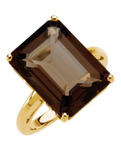 Genuine Smoky Quartz Scroll Ring 14K Yellow Gold 16.00X12.00 Mm;P;Genuine Smoky Quartz Ring