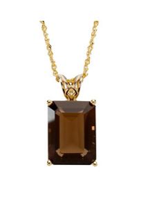 Genuine Smoky Quartz Necklace 14K Yellow Gold 16.00X12.00 Mm Genuine Smoky Quartz Necklace
