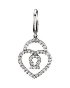 Diamond Heart Padlock Charm 14K White Gold 1/4 Ct Tw Diamond Charm