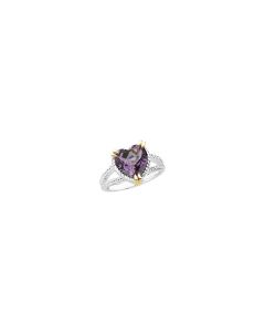 Sterling Silver & 14kt Yellow 10x10mm Heart Amethyst Ring