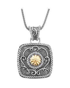 Two Tone Necklace Sterling Silver & 14K Yellow Gold Two Tone Necklace Pendant
