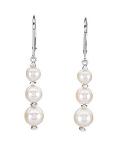 Freshwater Cultured Pearl Earrings 14K White Gold Pair 05.50Mm-08.00Mm/.08 Ct Tw