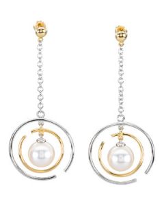 Freshwater Cultured Pearl Earrings 14K White/Yellow Gold Pair 07.00Mm-07.50Mm