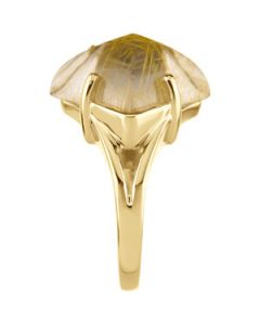 Genuine Rutilated Quartz Ring 14K Yellow Gold 12.00X12.00 Mm Genuine Rutilated Quartz Ring