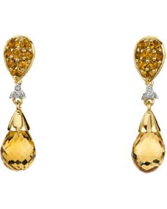 Genuine Checkerboard Citrine And Diamond Earrings 14K Yellow Gold Pair .04 Ct Tw;P;Genuine Checkerboard Citrine And Diamond Earrings