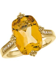 Genuine Citrine And Diamond Ring 14K Yellow Gold 14.00X10.00 Mm/.08 Ct Tw