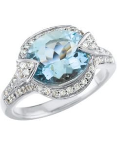 Genuine Aquamarine And Diamond Ring 14K White Gold Size 06.50 1/2 Ct Tw Genuine Aquamarine And Diamond Ring