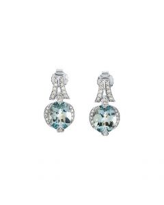 Genuine Aquamarine And Diamond Earrings 14K White Gold Pair 10.00X08.00Mm/ 1/2 Ct Tw