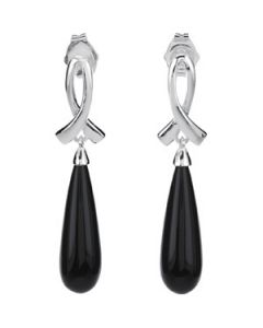 GENUINE ONYX EARRINGS Sterling Silver  PAIR 20.00X06.00MM GENUINE ONYX EARRINGS ONE PIECE