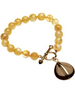 Genuine Rutilate Quartz And Smoky Quartz Bracelet 14K Yellow Gold 7 1/4 Genuine Rutilate Quartz And Smoky Quartz Bracelet