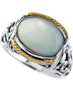 Genuine Mother Of Pearl Ring Sterling Silver & 14K Yellow Gold 13.00X09.00 Mm