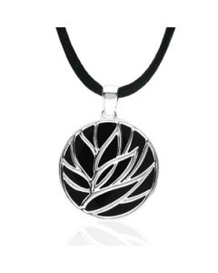 Genuine Onyx Pendant On 16.5 Black Silk Cord Sterling Silver  Necklace