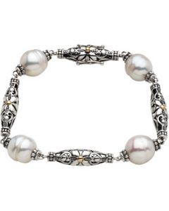 Freshwater Cultured Pearl Bracelets Sterling Silver & 14K Yellow Gold 11.00-12.00Mm
