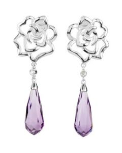 Genuine Amethyst & Diamond Earrings Sterling Silver  Pair .02 Ct Tw/17.00X06.00 Mm Genuine Amethyst/Diamond Earrings
