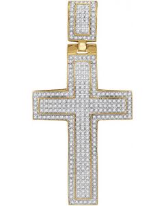 10kt Yellow Gold Mens Diamond Roman Cross Nested Outline Charm Pendant 7/8 Cttw 