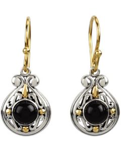 Genuine Onyx Earrings Sterling Silver & 14K Yellow Gold Pair 06.00Mm