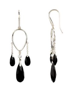 Genuine Onyx And Freshwater Cultured Pearl Earrings Sterling Silver  Pair;P;Genuine Onyx And Freshwater Cultured Pearl Earrings