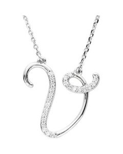 Diamond Necklace Sterling Silver  V  1/8 Ct Tw Diamond Necklace