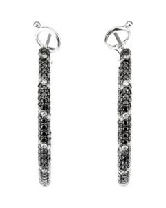 14Kw W/Black Rhodium Black And White Diamond Earrings 14K White Gold Pair 2 Ct Tw 14Kw W/Black Rhodium Black And White Diamond Earrings