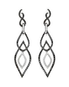 14Kw W/Black Rhodium Black And White Diamond Earrings 14K White Gold Pair 1 1/3 Ct Tw 14Kw W/Black Rhodium Black And White Diamond Earrings